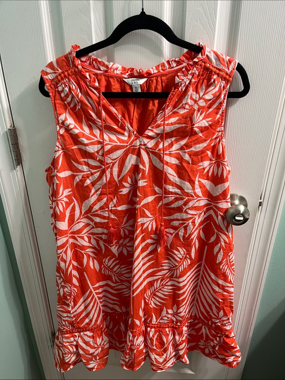 croft & barrow Coral and White Tropical Print Midi Dress